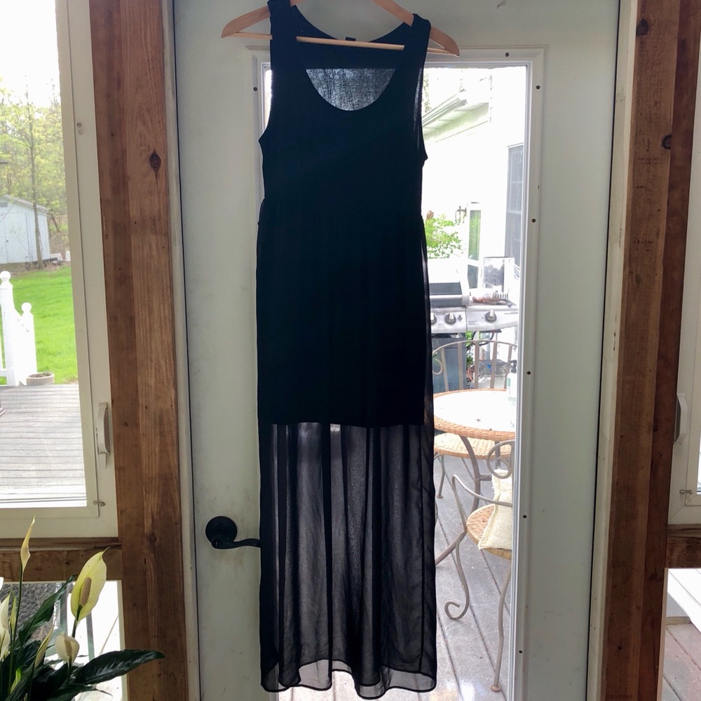 Black maxi dress with mesh bottom overlay